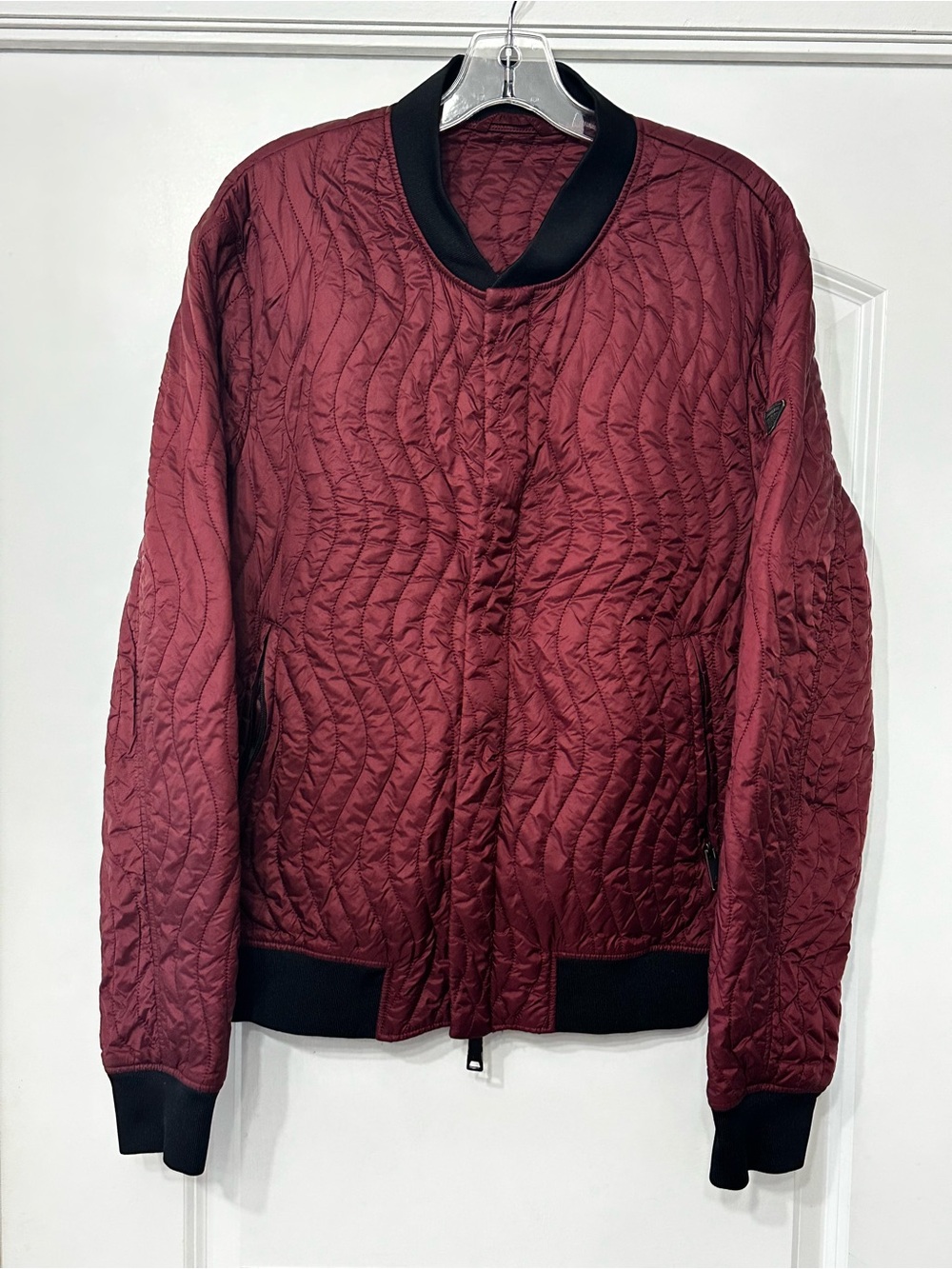 Armani Jeans Quilted Bomber Jacket – Burgundy / Wine Red